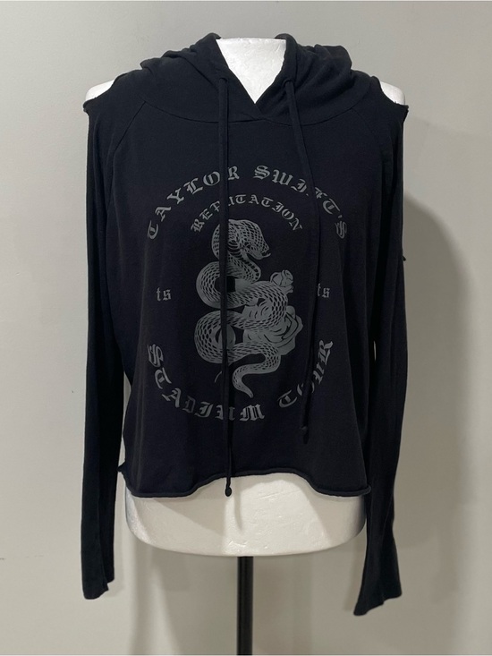 Taylor Swift Tops - Taylor Swift Reputation Stadium Tour Raw Crop Hem Cut Out Shoulder Edgy Hoodie T